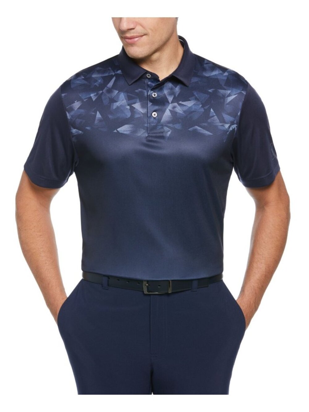 PGA Tour Mens Athletic Fit Geo Print Golf Polo Shirt Peacoat Blue Size S NWT